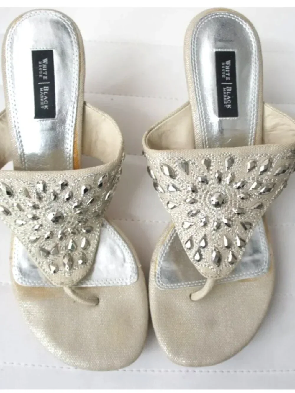 White House Black Market Jeweled Cork Wedge Slip On Sandals size 8.5